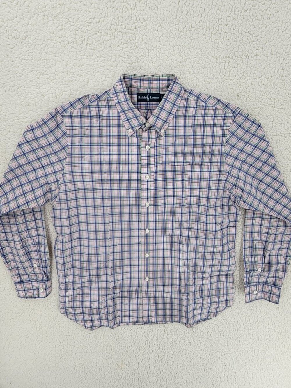 Ralph Lauren Men's XL Plaid Button Down Shirt Pink Blue White Long Sleeve